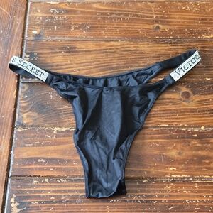 Victoria's Secret Black Logo Elastic Thong